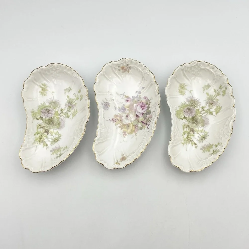 Antique LS&S Carlsbad Austria Lewis Strauss & Sons‎ Importers Dish Set 3 Floral